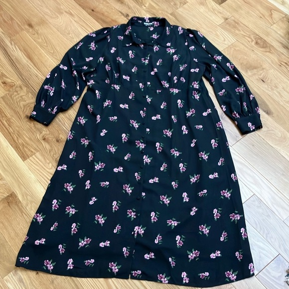 Plus sz18 floral button down shirt dress with puff sleeves - Picture 1 of 5